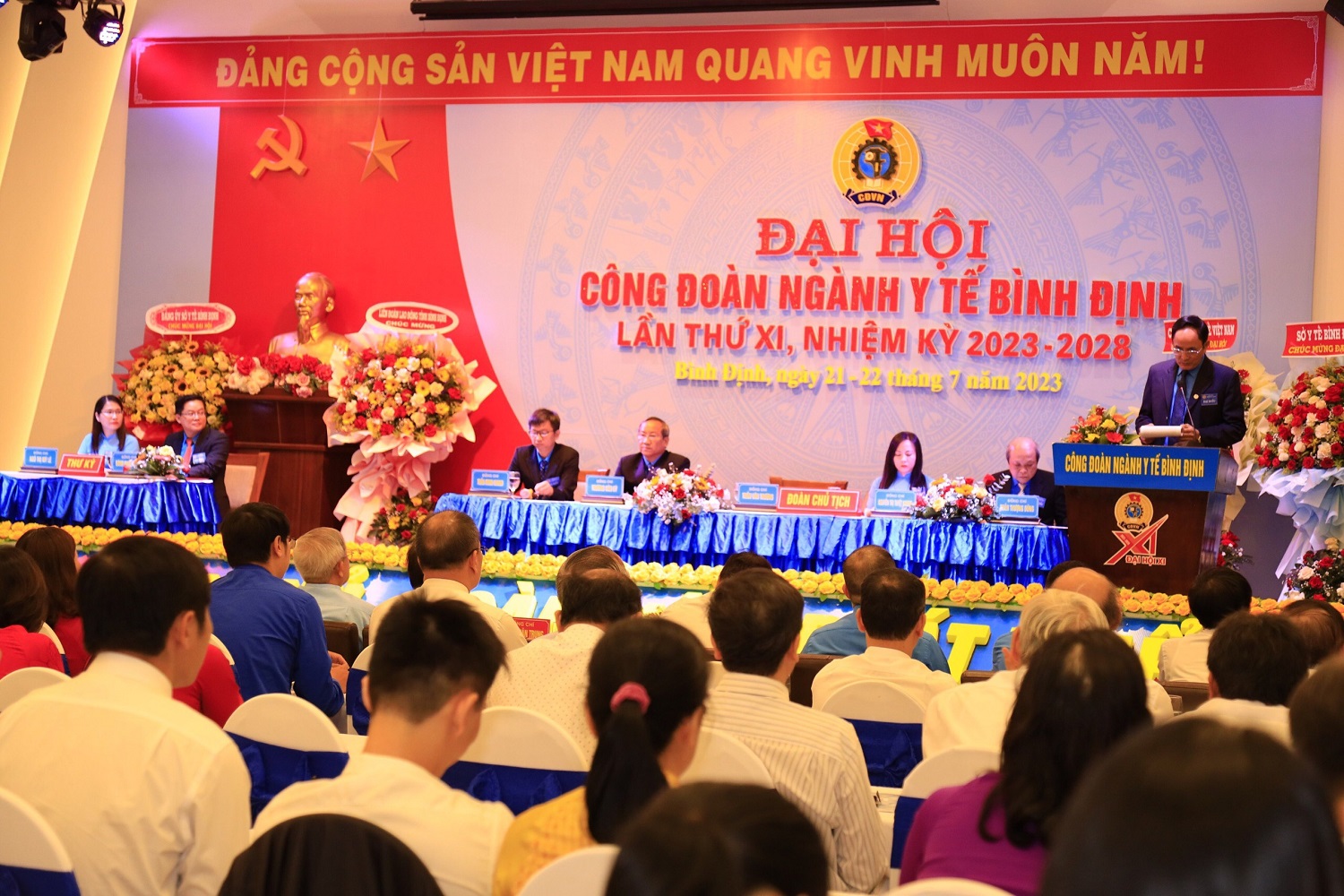 Toàn cảnh Đại hội Công đoàn ngành Y tế lần thứ XI, nhiệm kỳ 2023-2028