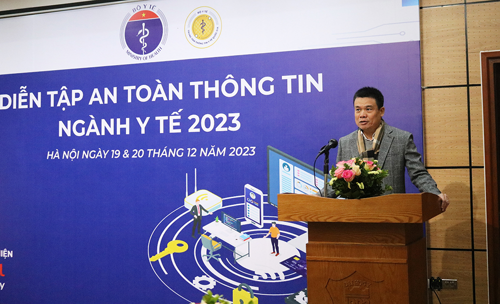 Ông Đỗ Trường Duy, Giám đốc Trung tâm Thông tin Y tế Quốc gia phát biểu khai mạc buổi diễn tập
