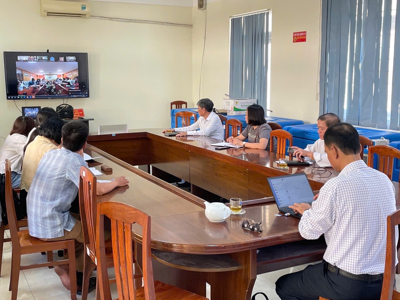 Quang cảnh tại điểm cầu Trung tâm Kiểm soát bệnh tật tỉnh Gia Lai.